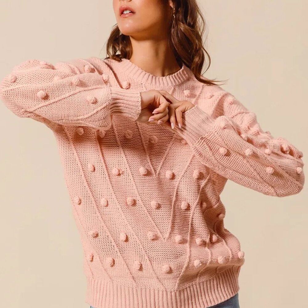 SO ME‎ Pom Pom Textured Knit Sweater Top